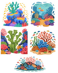 Obraz premium Coral Variety Set – Colorful Marine Vector Icons
