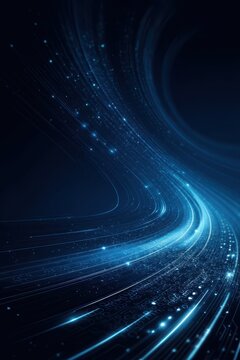Abstract digital blue background with flowing data pathways and glowing points