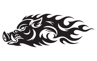 Vector illustration of a wild boar in flame style on white background