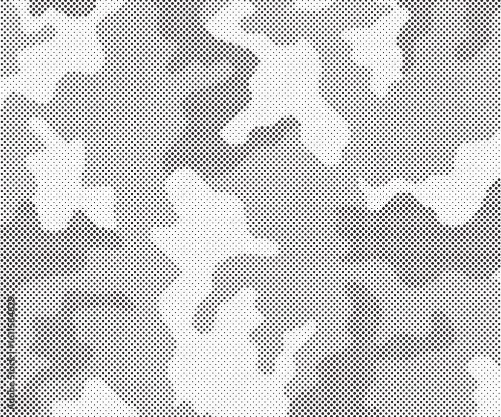Poster abstract halftone seamless camouflage pattern. repeating digital dotted hexagonal camo military text