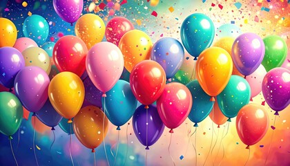 Colorful Balloons and Confetti for Celebrations and Parties