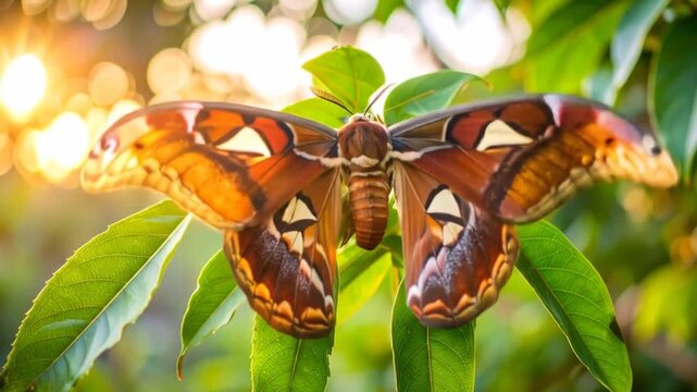 Magnificent Atlas Moth in Lush Sunlight, Nature's Beauty