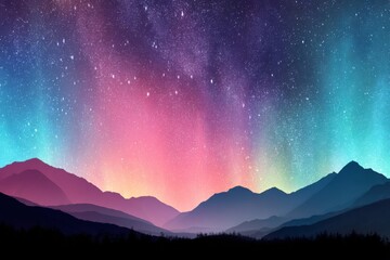 Silhouette of mountain range with colorful skyline