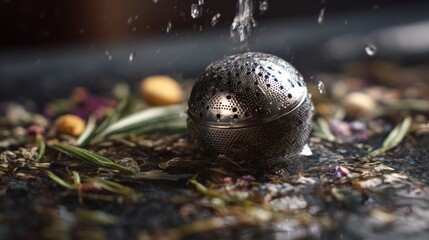 Obraz premium Tea infuser releasing herbs in hot water