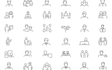 Obraz premium Diverse group of people in minimalist line art teamwork