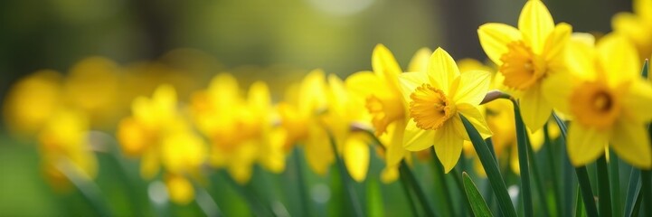 Fototapeta premium Dense cluster of daffodils, swaying gently in breeze, texture, yellow