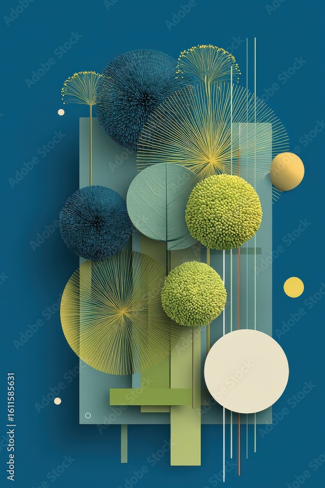 Poster minimalistic abstract geometric artwork with circular and linear decorative elements