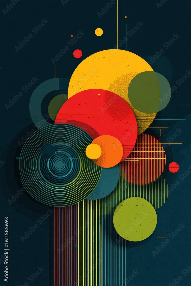 Poster colorful abstract geometric design with overlapping circles and lines