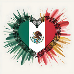 Heart-Shaped love viva mexico Mexican Flag Illustration, Viva La Independencia 16 de Septiembre Independence Day decorative celebration design Mexican Flag Pride hispanic heritage greetings