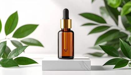 Serum Bottle with Plant Leaves in background