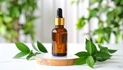 Serum Bottle with Plant Leaves in background