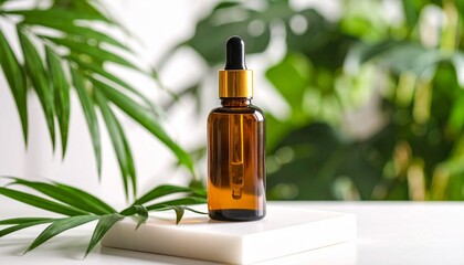 Serum Bottle with Plant Leaves in background