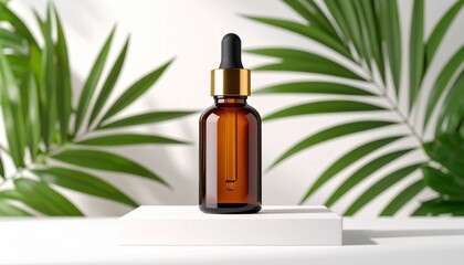 Serum Bottle with Plant Leaves in background