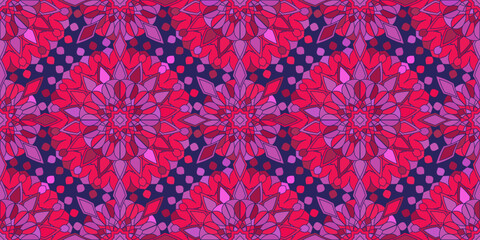 Seamless pattern with traditional Indian floral ornament for fabric swatch or wrapping paper. Vector abstract kaleidoscopic background