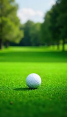 Obraz premium Perfectly manicured green with a single golf ball centered , game, yard, perfectly