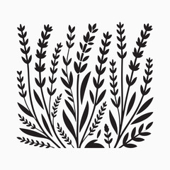 intricate lavender stencil pattern, repeating lavender and botanical shapes, high contrast, papercut style, black color 