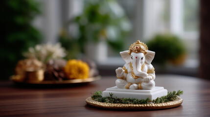 Vibrant Lord Ganesha Statue Amid Festive Decor