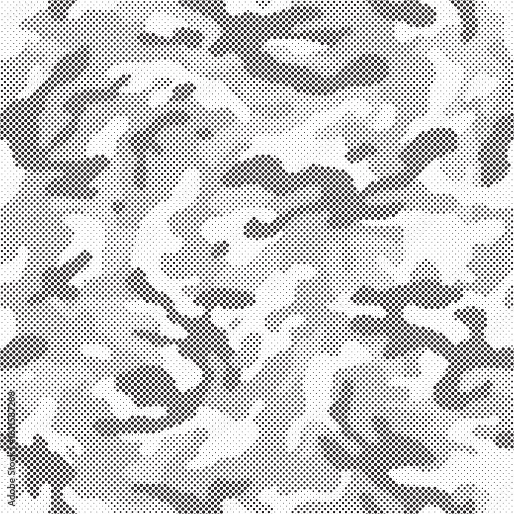 Poster abstract halftone seamless camouflage pattern. repeating digital dotted hexagonal camo military text