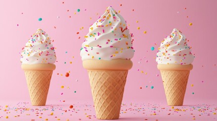 Ice cream cone poster mockup with colorful sprinkles and whipped cream