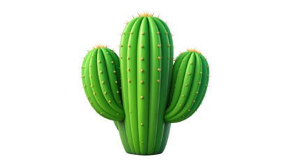 Three dimensional illustration of a green saguaro cactus with yellow spines