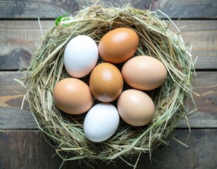 Eggs nestled in a bed of straw.