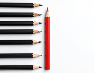 A Solitary Red Pencil, Distinct Among the Rest, Symbolizing Unyielding Leadership and the Spark of Pure Creativity.