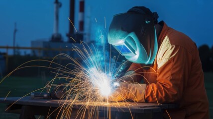 Industrial Welding Sparks Flying in Dramatic Motion - Metalworking Photography