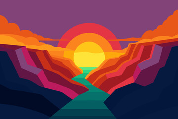 Golden sunset and sunrise hues paint the mountain landscape, with vibrant red and orange clouds silhouetting nature's beauty at dawn and dusk