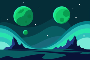 Naklejka premium Moonlit night sky over a serene landscape with stars and mountains