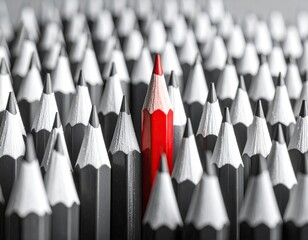 A Solitary Red Pencil, Distinct Among the Rest, Symbolizing Unyielding Leadership and the Spark of Pure Creativity.