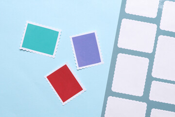Post stamp set with frames and borders. Template for mail, postcard, letter