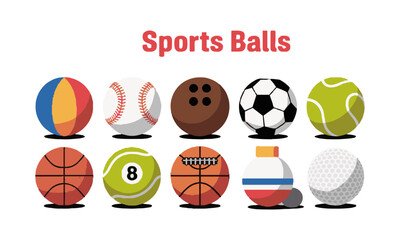 Fototapeta premium scalable vector illustration featuring a collection of sports balls,Sports balls minimal flat icon set. Cartoon style., easily editable.