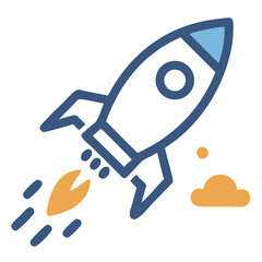 Vector Illustration of a cartoon rocket ship launching into the sky on transparent background