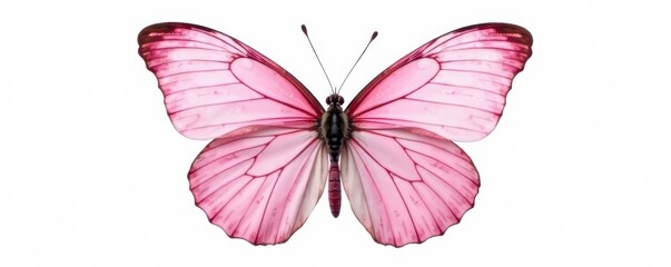 Obraz premium Delicate pink butterfly, wings spread wide, isolated on pure white , serenity, soft, free
