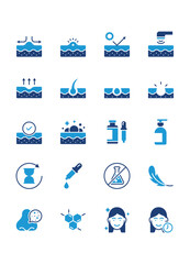 set of skin icons, epidermis, skincare, moisture
