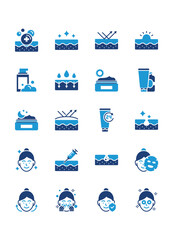 set of skin icons, epidermis, skincare, moisture
