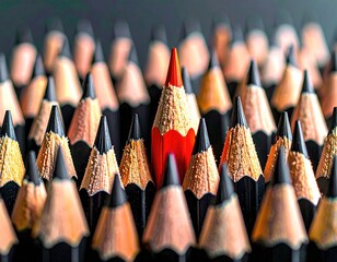 Beyond the Black and Gray: One Red Pencil Symbolizing Visionary Leadership and Boundless Creative Potential.