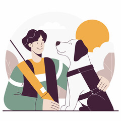 Man interacting with guide dog in a sunny outdoor setting for International White Cane Safety Day  