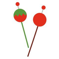 Two festive red and green lollipops on white background