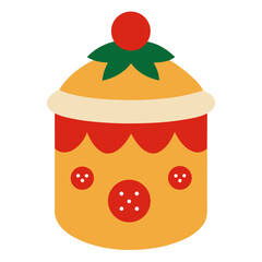 Cute cartoon cupcake with red cherry and green leaves