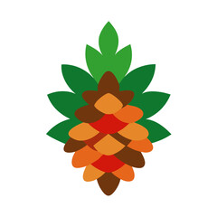 Stylized pinecone with green leaves illustration