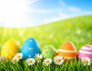 Springtime Joy: Colorful Easter Eggs Amidst Nature's Bloom