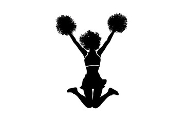 Energetic cheerleader silhouette jumping with pom poms