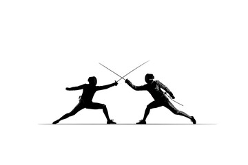 Dynamic fencing duel captured in silhouette
