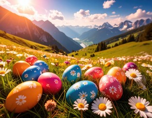 Springtime Joy: Colorful Easter Eggs Amidst Nature's Bloom