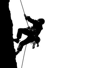 Silhouette of a rock climber ascending a cliff