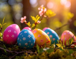 Easter's Embrace: Vibrant Eggs and Blossoms in a Celebration of Spring