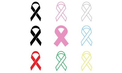 Cancer Awareness Ribbon Icons & Cancer Care Symbol Vector Set
