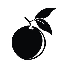 Fototapeta premium Black Silhouette of a Single Apple with Leaf and Stem