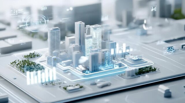 Futuristic cityscape smart city digital technology urban planning modern architecture innovation data visualization sustainable high rise building connectivity progress efficiency digital interface - Powered by Adobe